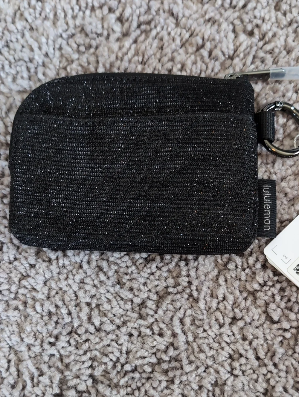 lululemon athletica Black Glitter Clippable Card Pouch with Ring